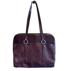 Coldwater Creek Hampton Faux Brown Leather Computer Laptop Work Bag Tote